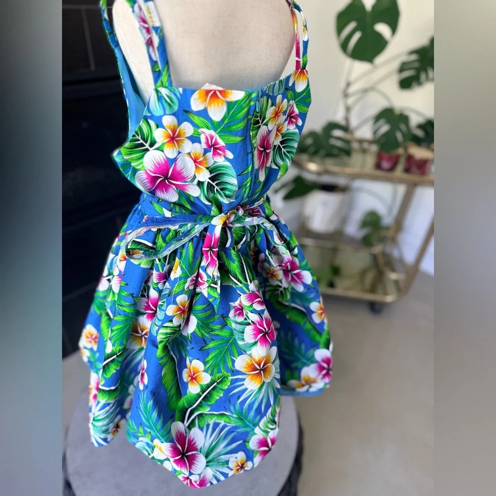 Bright Blue Tropical Floral Hawaii Girls' Dress